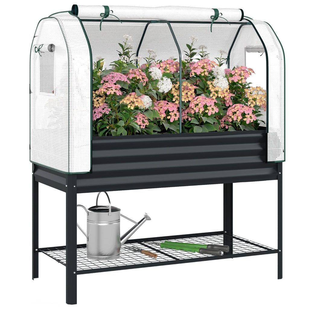 Galvanized Raised Garden Bed with Greenhouse Cover, Black