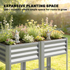 Galvanized Steel Raised Garden Bed with Legs and Storage Shelf, Silver