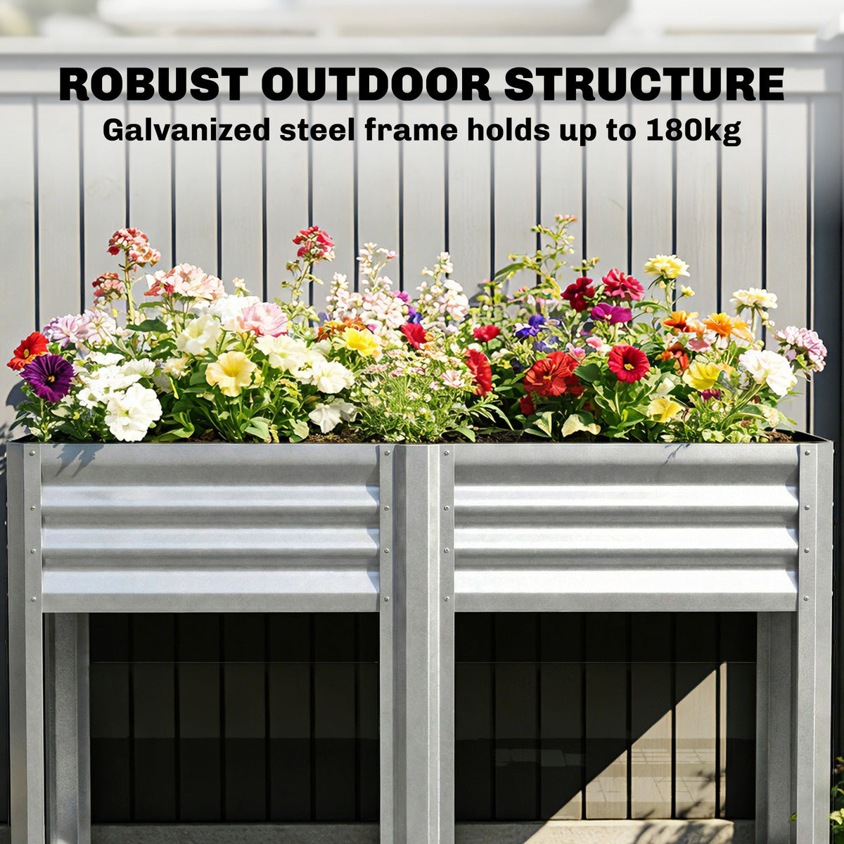 Galvanized Steel Raised Garden Bed with Legs and Storage Shelf, Silver