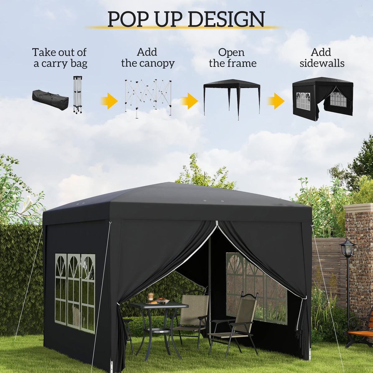 10' x 10' Pop-Up Party Tent Canopy with Carrying Bag for Outdoor Events, Black