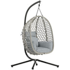 Hanging Egg Chair with Stand, Rattan Hammock, Thick Cushion, Light Grey