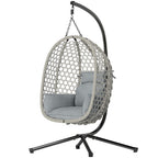 Hanging Egg Chair with Stand, Rattan Hammock, Thick Cushion, Light Grey