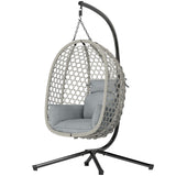 Hanging Egg Chair with Stand, Rattan Hammock, Thick Cushion, Light Grey
