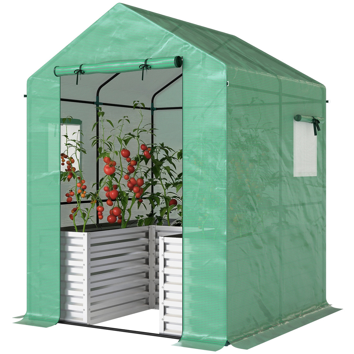 56" x 56" x 75" Raised Garden Bed Greenhouse with PE Cover, Green