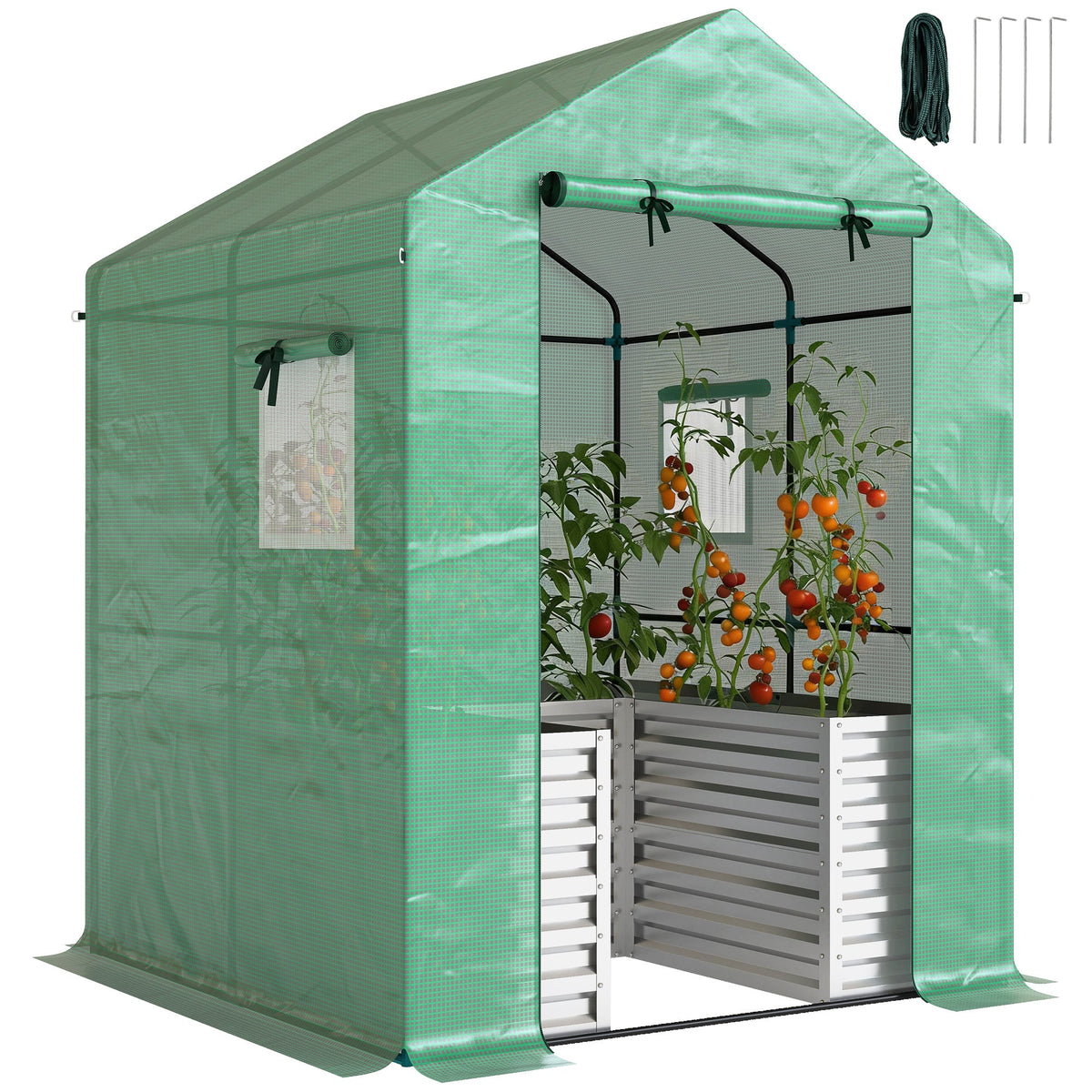 56" x 56" x 75" Raised Garden Bed Greenhouse with PE Cover, Green