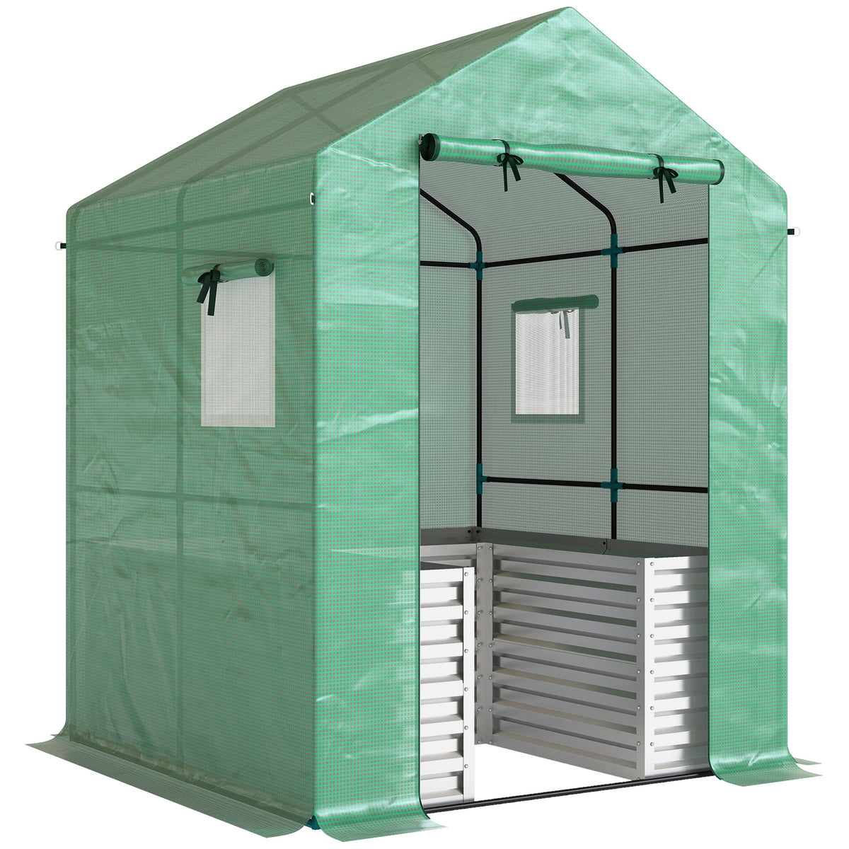 56" x 56" x 75" Raised Garden Bed Greenhouse with PE Cover, Green
