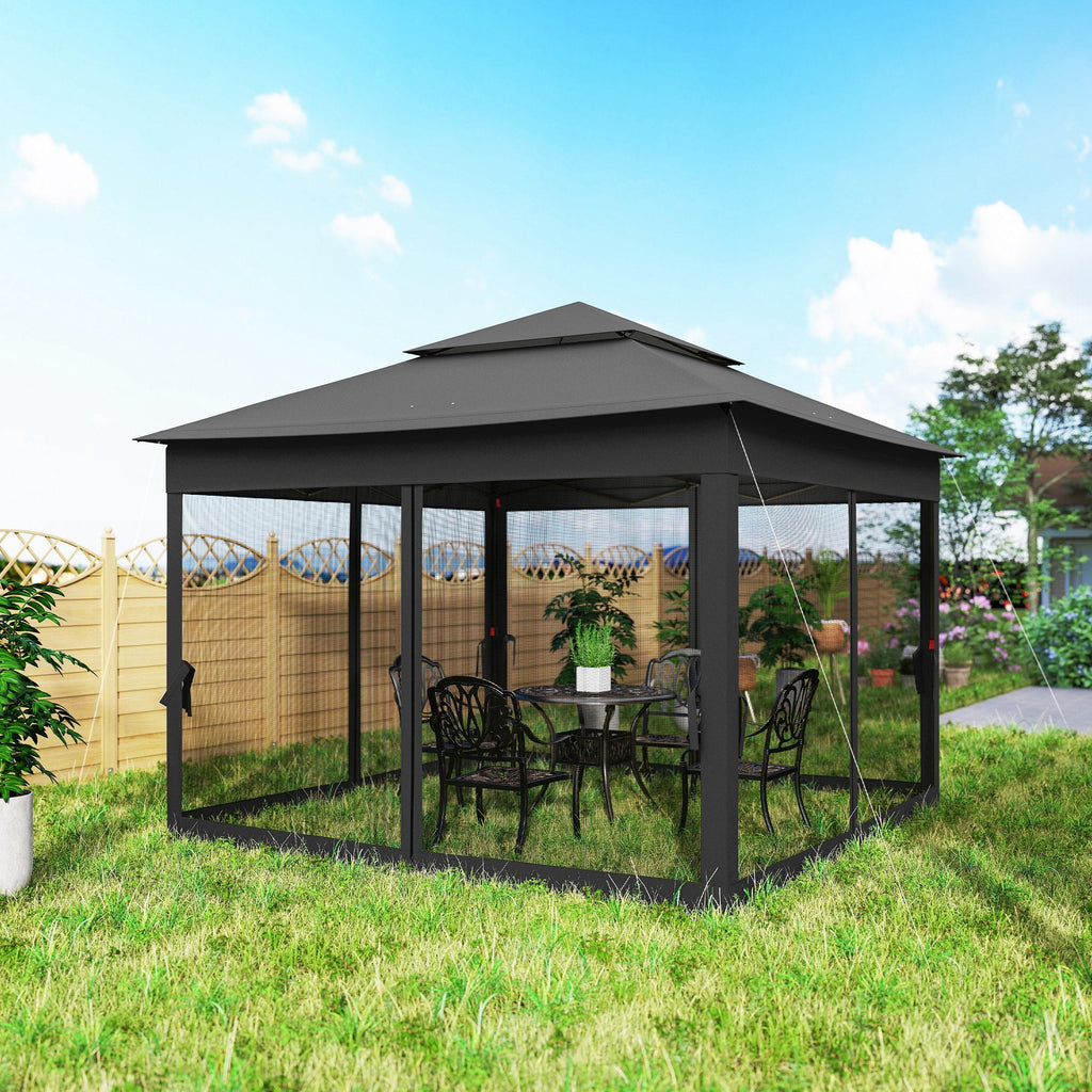 3 x 3 m Pop Up Gazebo with Double Roof, Netting & Carry Bag, Black