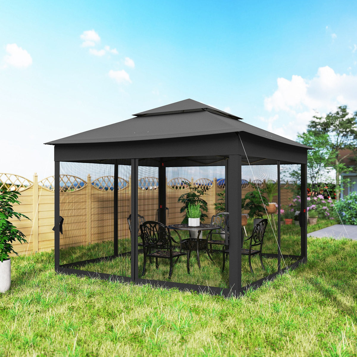 3 x 3 m Pop Up Gazebo with Double Roof, Netting & Carry Bag, Black