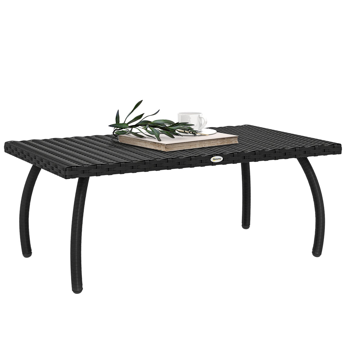 Rattan Garden Coffee Table with All-Weather PE Wicker, Black