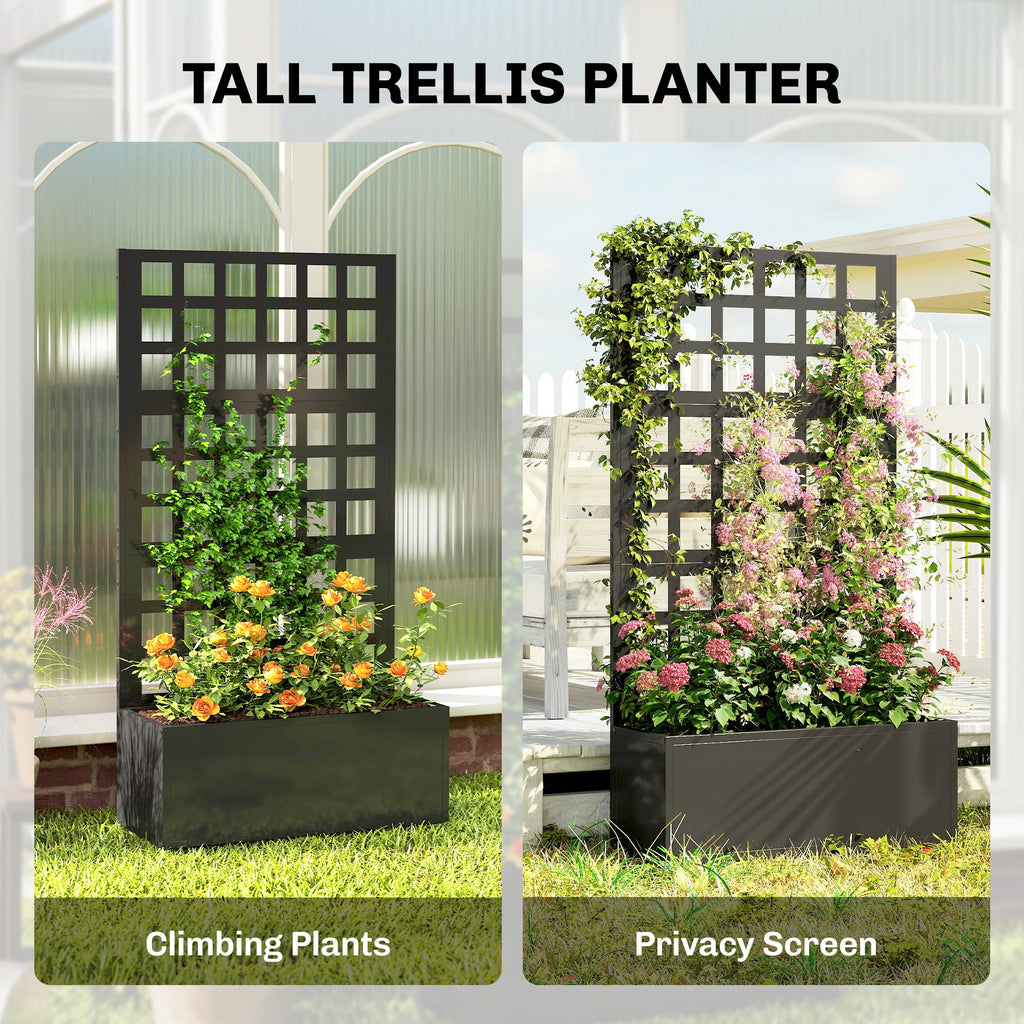 24" x 9" x 44.5" Raised Garden Bed with Trellis and Drainage, Black