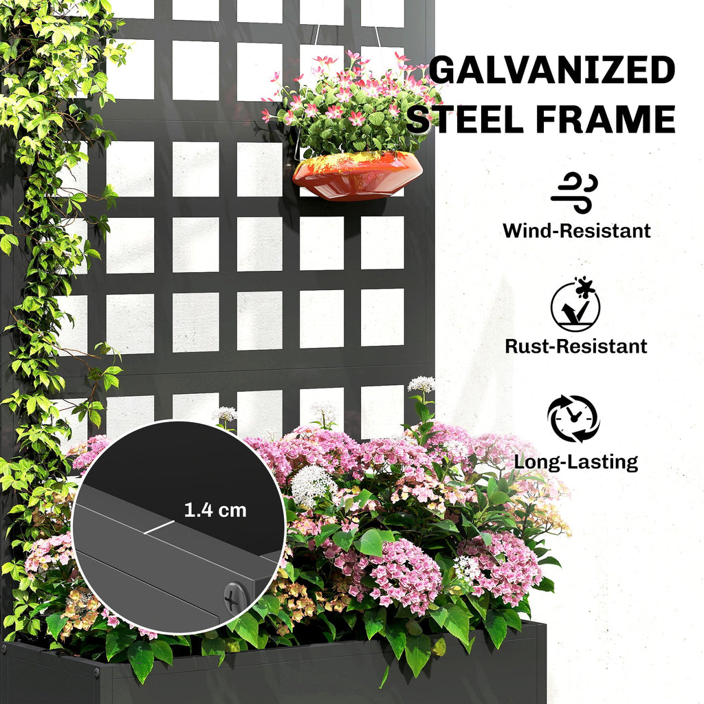 24" x 9" x 44.5" Raised Garden Bed with Trellis and Drainage, Black