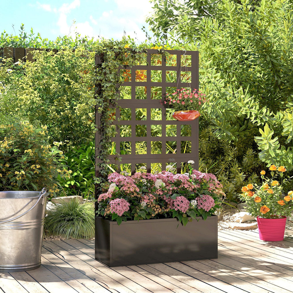 24" x 9" x 44.5" Raised Garden Bed with Trellis and Drainage, Black