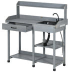 Potting Bench Table with Drawer, Removable Sink, Shelves and Hooks