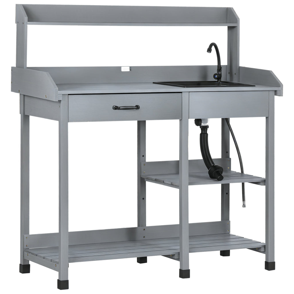 Potting Bench Table with Drawer, Removable Sink, Shelves and Hooks