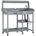 Potting Bench Table with Drawer, Removable Sink, Shelves and Hooks