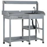 Potting Bench Table with Drawer, Removable Sink, Shelves and Hooks