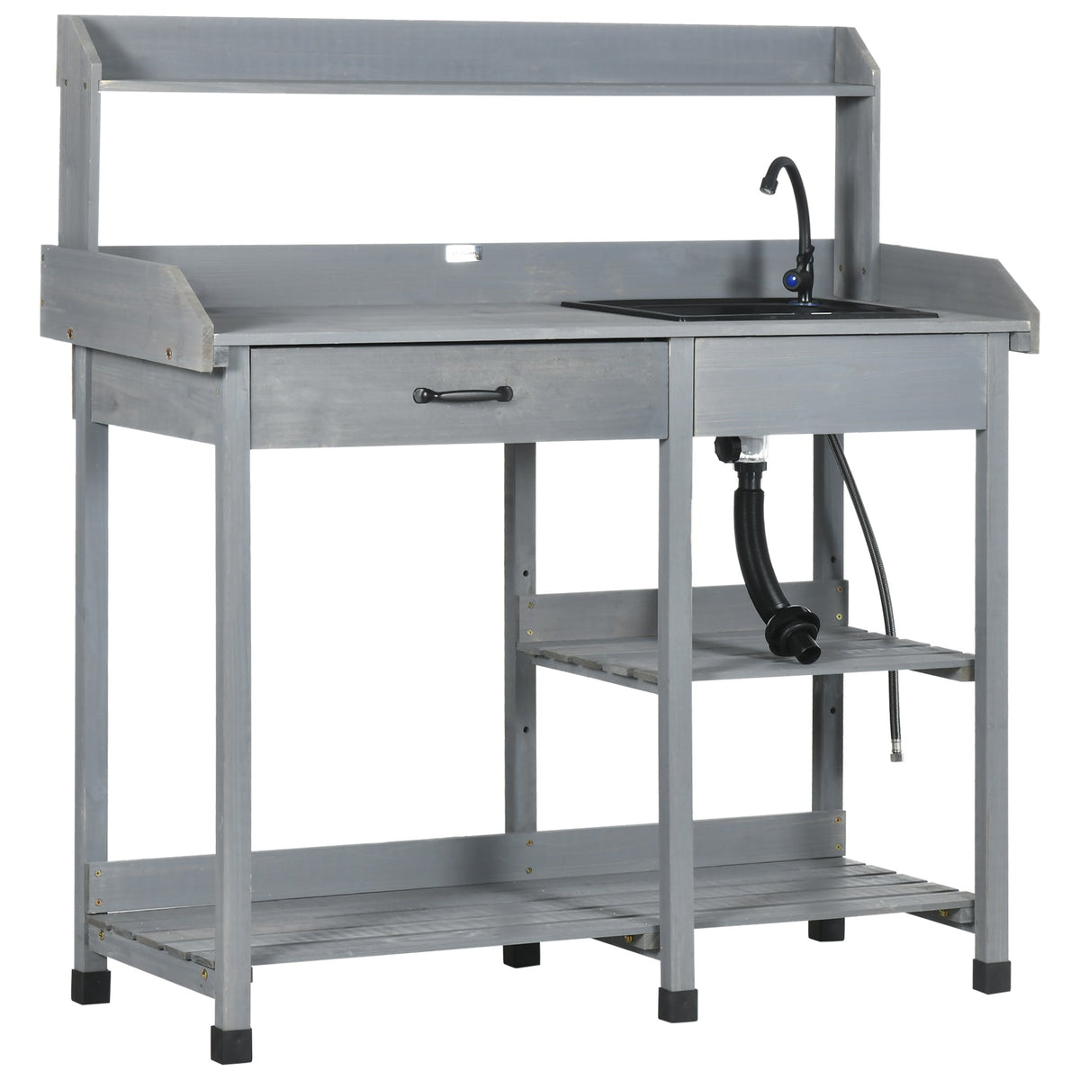 Potting Bench Table with Drawer, Removable Sink, Shelves and Hooks