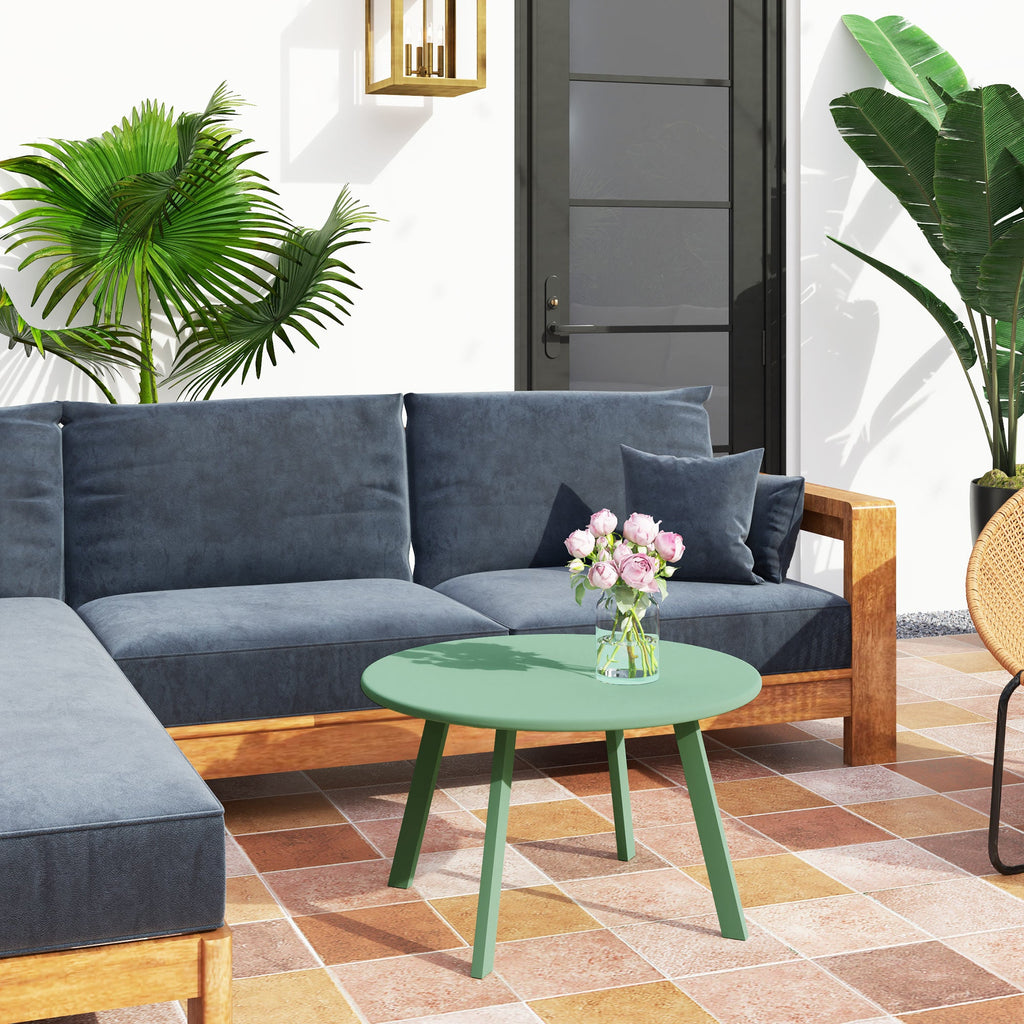 36" Round Patio Coffee Table with Metal Frame, Green