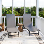 Set of 2 Outdoor Lounge Chairs with Wheels and Mesh Seat, Dark Grey