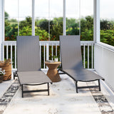 Set of 2 Outdoor Lounge Chairs with Wheels and Mesh Seat, Dark Grey