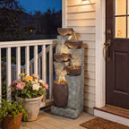 51.2" 5-Tier Water Fountain with LED Lights and Adjustable Flow, Gray/Brown