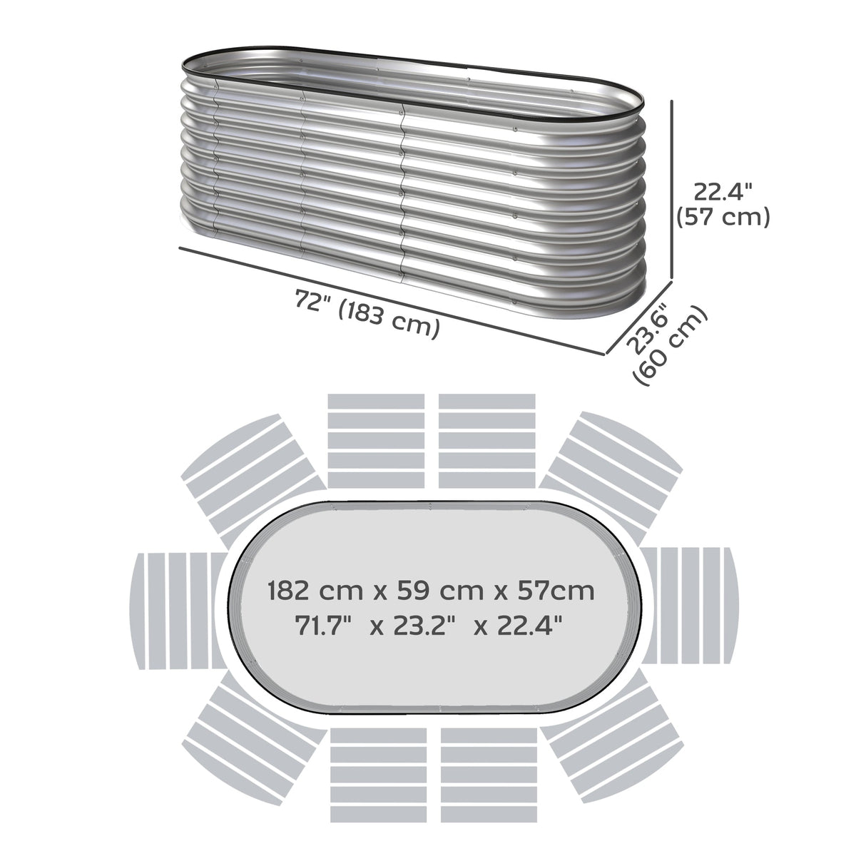 2pcs 6 x 2 x 2 ft Galvanized Raised Garden Beds, Silver