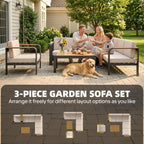 3-Piece Garden Corner Sofa Set with Aluminum Frame and Olefin Cushions, Beige