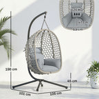 Hanging Egg Chair with Stand, Rattan Hammock, Thick Cushion, Light Grey