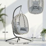 Hanging Egg Chair with Stand, Rattan Hammock, Thick Cushion, Light Grey