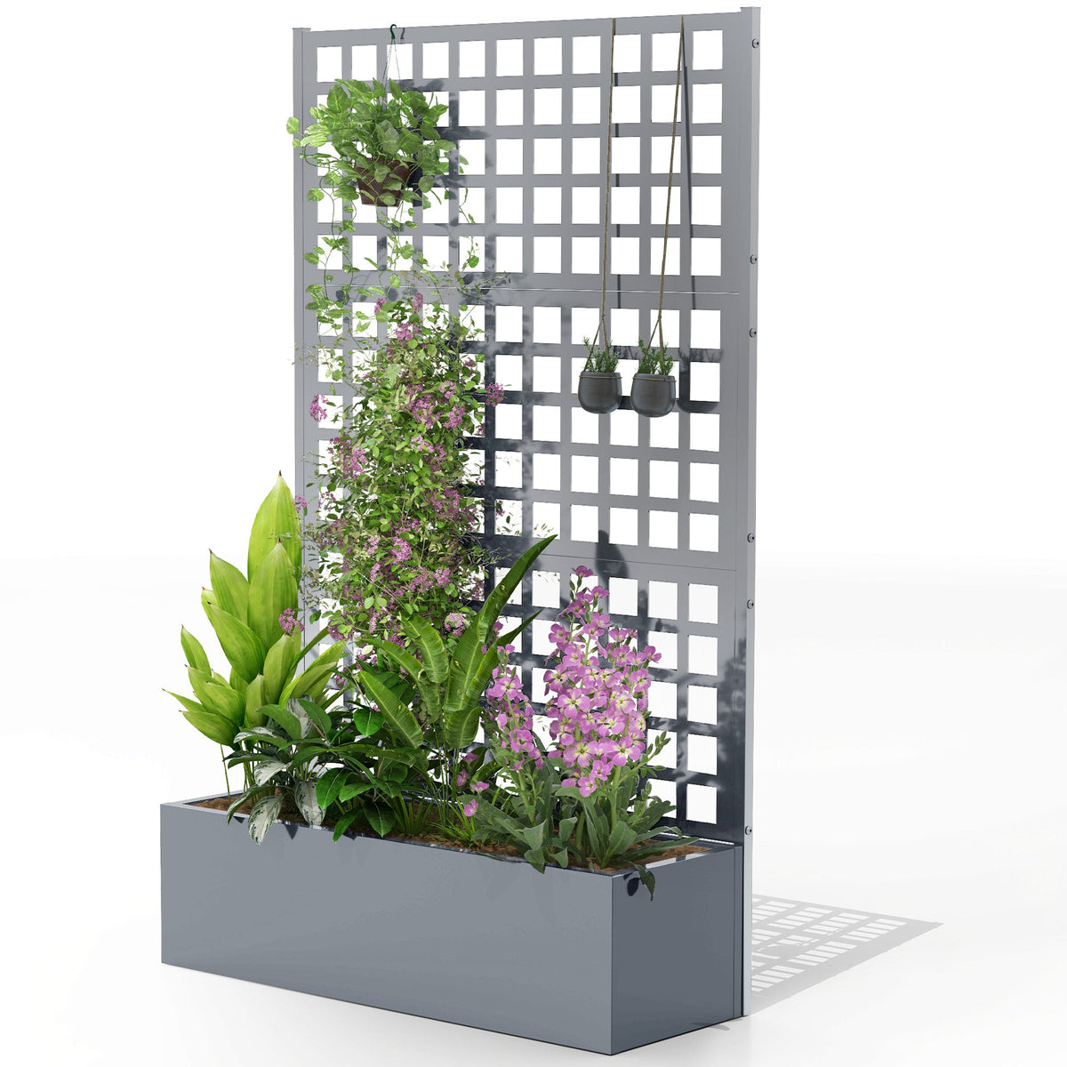 43" x 16" x 70" Raised Garden Bed with Trellis and Privacy Screen, Grey Wood Effect