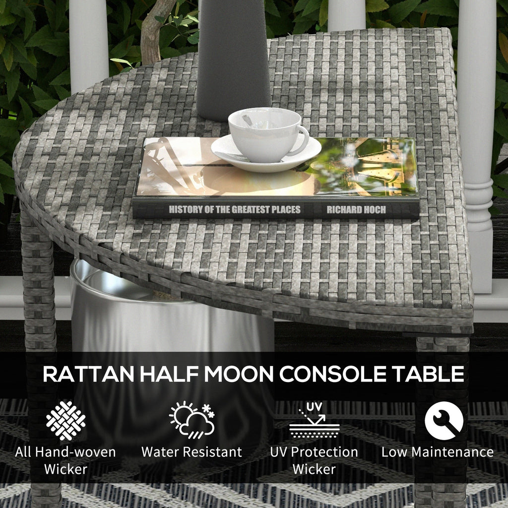 39.4" Half Round PE Rattan Side Table with Metal Frame, Grey