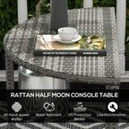 39.4" Half Round PE Rattan Side Table with Metal Frame, Grey