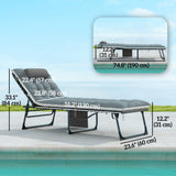 Set of 2 Folding Lounge Chairs with Cushion and Side Pocket, Grey
