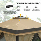 11' x 11' Pop Up Canopy with Double Roof and Mesh Sidewalls, Beige