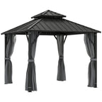 3 x 3 m Hardtop Gazebo with Double Metal Roof, Netting & Curtains, Grey