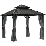 3 x 3 m Hardtop Gazebo with Double Metal Roof, Netting & Curtains, Grey