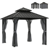 3 x 3 m Hardtop Gazebo with Double Metal Roof, Netting & Curtains, Grey