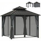 3 x 3 m Hardtop Gazebo with Double Metal Roof, Netting & Curtains, Grey