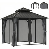 3 x 3 m Hardtop Gazebo with Double Metal Roof, Netting & Curtains, Grey