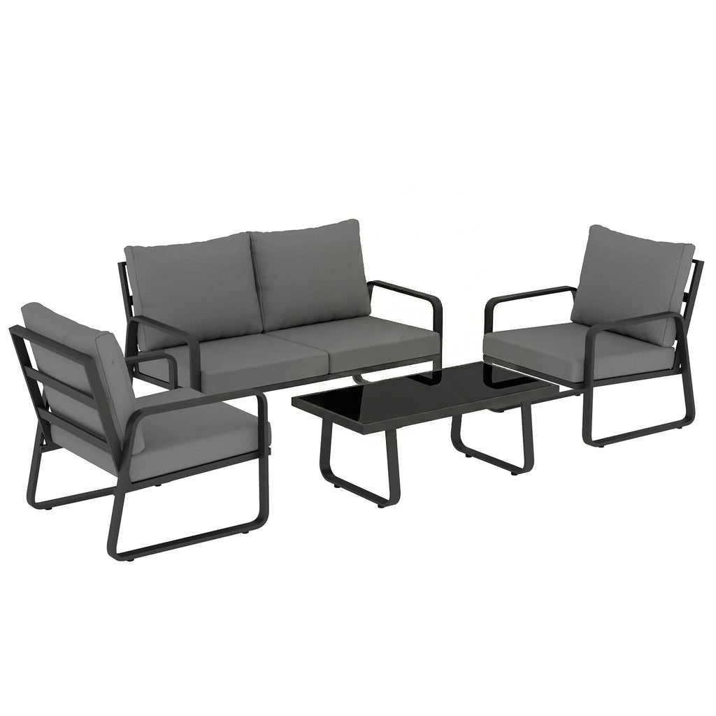 4-Piece Outdoor Sofa Set with Loveseat & 2 Chairs, Coffee Table, Black