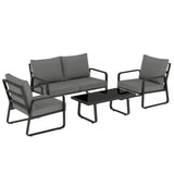 4-Piece Outdoor Sofa Set with Loveseat & 2 Chairs, Coffee Table, Black