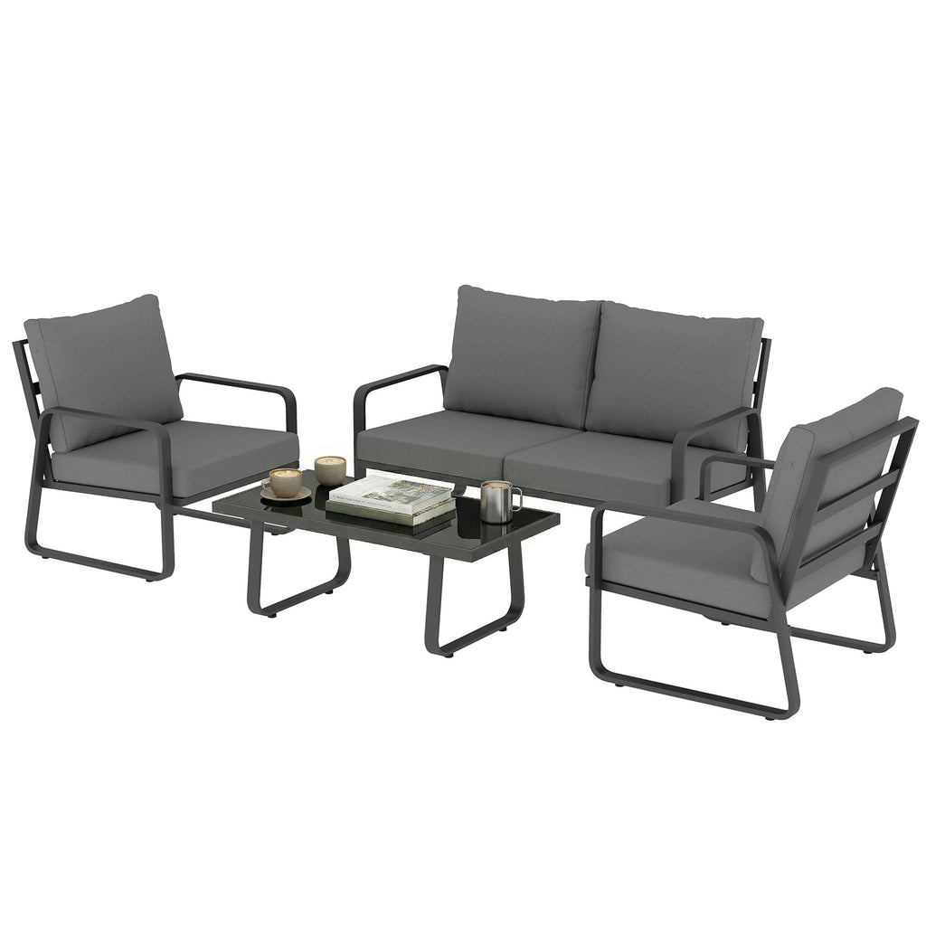 4-Piece Outdoor Sofa Set with Loveseat & 2 Chairs, Coffee Table, Black
