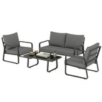 4-Piece Outdoor Sofa Set with Loveseat & 2 Chairs, Coffee Table, Black