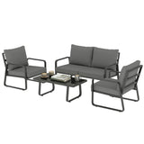 4-Piece Outdoor Sofa Set with Loveseat & 2 Chairs, Coffee Table, Black