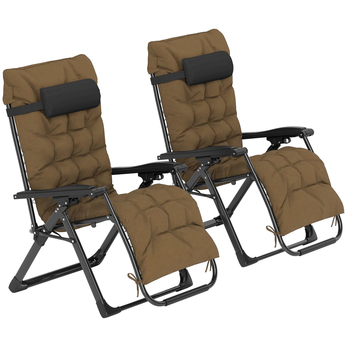 Set of 2 Reclining Zero Gravity Chairs with Cushion, Khaki