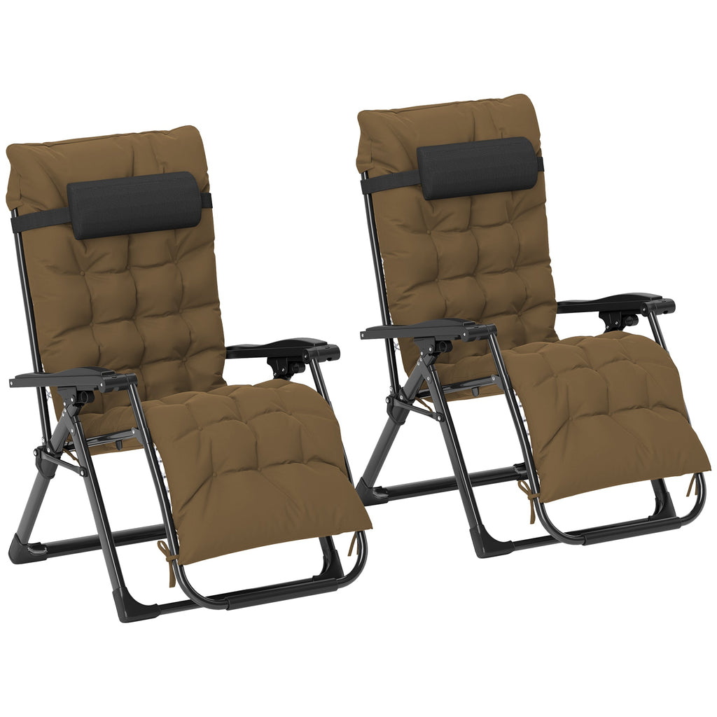 Set of 2 Reclining Zero Gravity Chairs with Cushion, Khaki