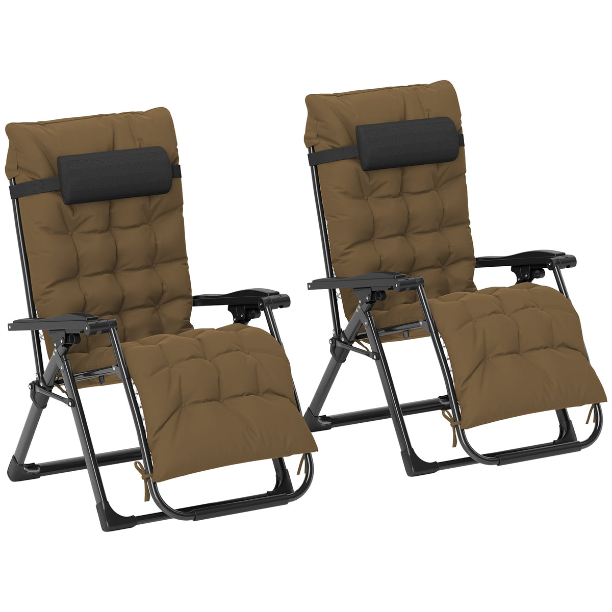 Set of 2 Reclining Zero Gravity Chairs with Cushion, Khaki