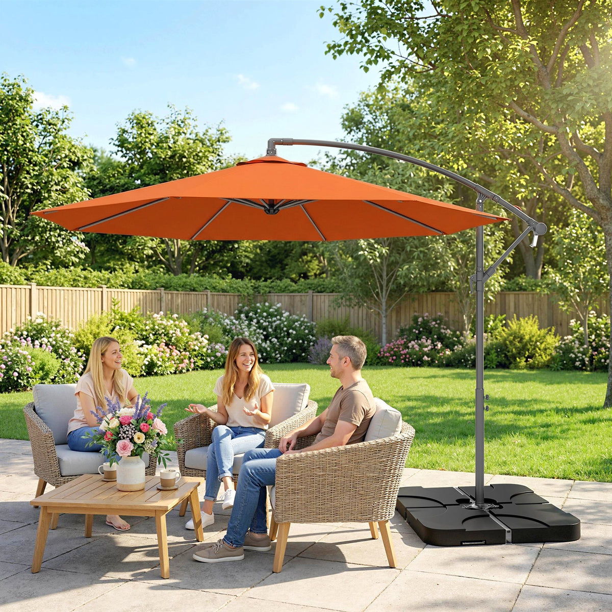 3 m Cantilever Parasol with Weights, Cover & Cross Base, Orange