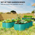 Set of 2 Galvanised Raised Beds with Stakes, 150 x 60 x 30 cm, Green