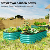 Set of 2 Galvanised Raised Beds with Stakes, 150 x 60 x 30 cm, Green